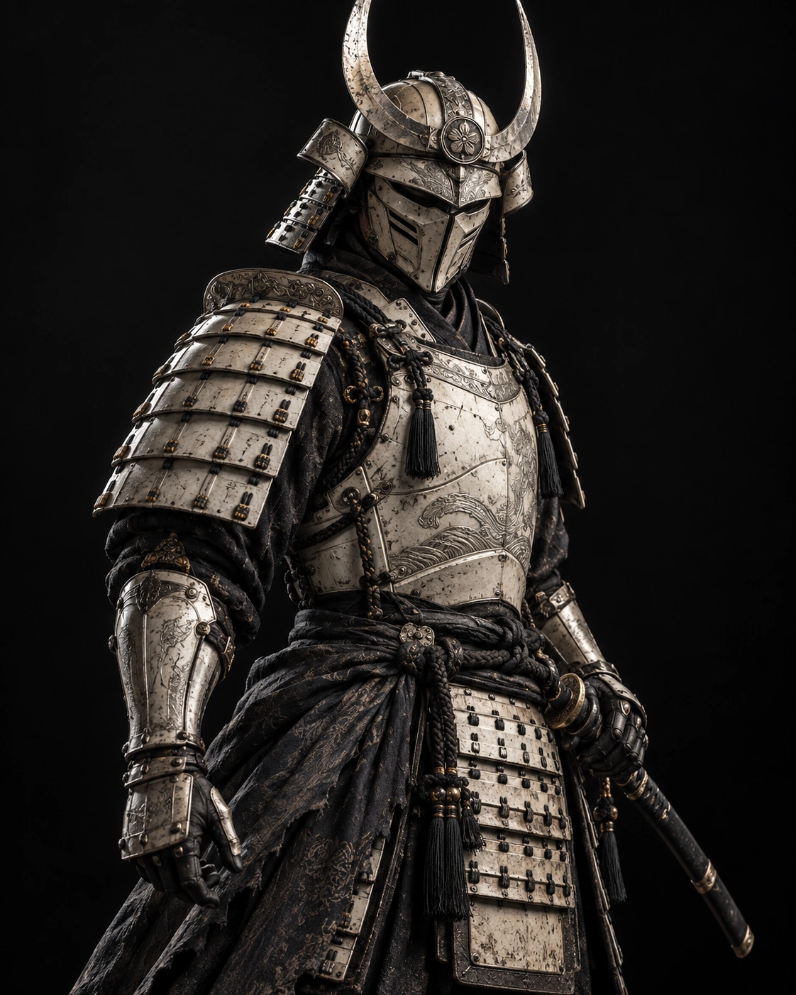 Silver ronin with engraved samurai armor